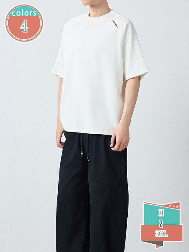1000円OFFクーポン メンズ Tシャツ 半袖 ラグランスリーブ ゆったり 着痩せ クルーネック ワンポイント 刺繍 シンプル 都会的 スマート カジュアル お出かけ 旅行 部屋着 ゆったりサイズ shop-kosugi｜小杉拓嗣商店