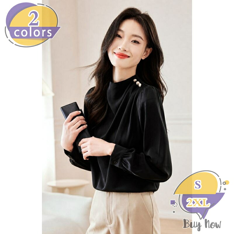 事務服 トップ レディース 長袖 着痩せ 立ち襟 ドレープ ハイネック とろみ プルオーバー 心地よい 雅びやか 2way 春 夏 秋 お出かけ 儀式用 告げ知らせる会 かき鳴らす会 ゆったり大きさ からだ付き押しかぶせる shop-livesil