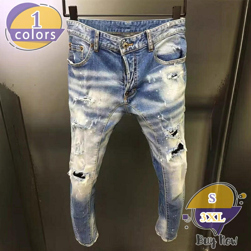 1000円OFFクーポン ズ メンズ クラッシュデニム 着痩せ効果 細見え ジーパン ストリート ファッション ペンキ飛ばし加工 大きいサイズ カジュアル おしゃれ ワークパンツ ボトムス shop-livesil｜ショップリブシル