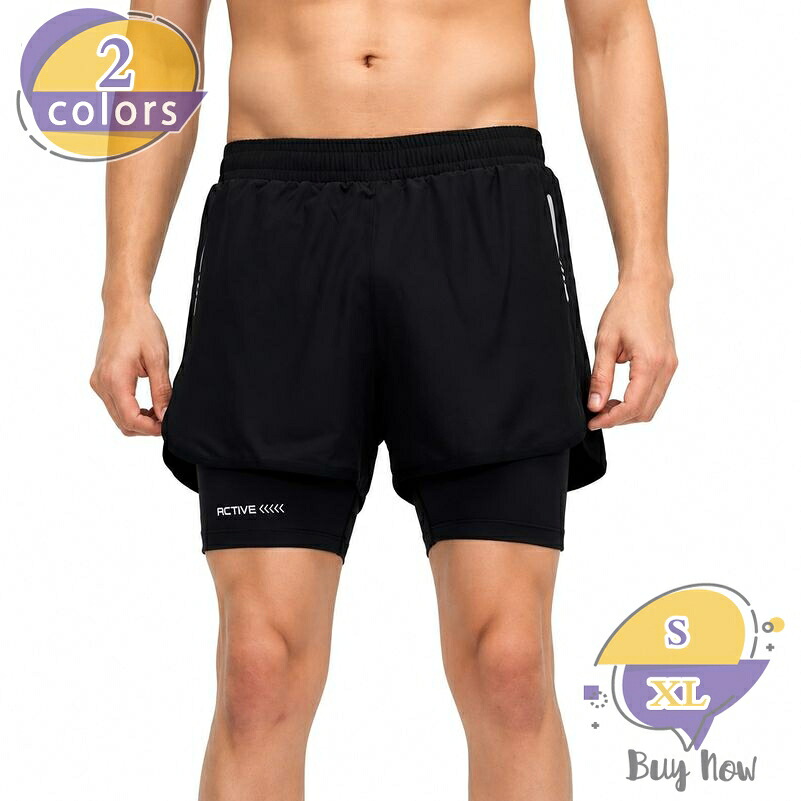 ランニングパンツ メンズ インナー付き スポーツウェア フェイクレイヤード トレーニングショートパンツ 大きいサイズ 運動用 shop-livesil|ショップリブシル