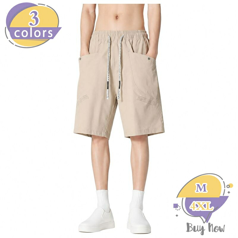 ショートパンツ メンズ ゆったり 膝丈 ハーフパンツ カーゴ ワイド 無地 シンプル 半ズボン 薄手 カジュアル ルームウェア 大きいサイズ 男 shop-livesil｜ショップリブシル