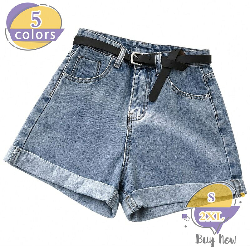 ショートパンツ デニム レディース 体型カバー ハイウエスト デニムショートパンツ ロールアップ 裾広がり Aライン ジーパン 短パン ミニ丈 脚長 細見え カジュアル 通学 お出かけ 夏 大きいサイズ shop-livesil｜ショップリブシル