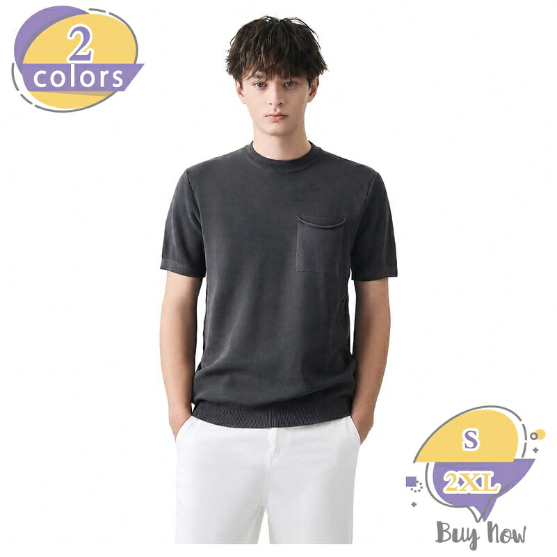 半袖 ニットTシャツ メンズ クルーネック 胸ポケット シンプル 無地 きれいめ サマーニット インナー ビジネス カジュアル おしゃれ shop-livesil｜ショップリブシル