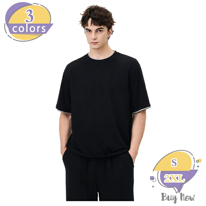 メンズ 半袖 Tシャツ フェイクレイヤード クルーネック ゆったりサイズ 体型カバー 重ね着風 春夏 トップス shop-livesil｜ショップリブシル