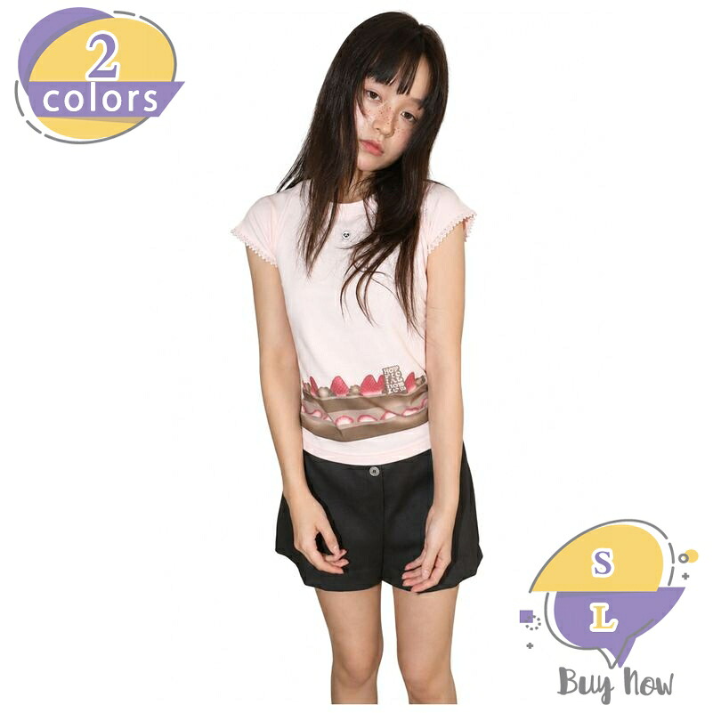 1000円OFFクーポン tシャツ レディース 半袖 着痩せ ゆったり クルーネック いちご柄 プリントシャツ 袖レース ガーリー トップス カットソー 甘め 可愛い 韓国 ファッション 通学 デイリー 普段着 shop-livesil|ショップリブシル