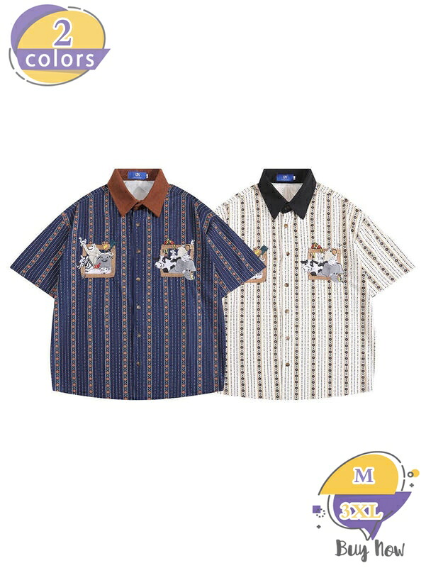 柄プルオーバー メンズ 半袖 夏服 刺しゅう プルオーバー 毛の荒物 縞模様 総柄 トップス 襟色彩設計 レトロ ビッグ影ぼうし ゆったり 体型押しかぶせる 気が大きい大きさ 着飾る 心地よい ヴィンテージ風 ユニ一発やる 表どおり shop-livesil