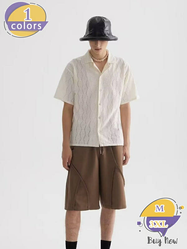 1000円OFFクーポン 開襟シャツ メンズ レース トップス 着痩せ見え オーバーサイズ シャツ 半袖 夏服 ストリート系 レトロ 透かし編み カジュアル レディース ユニセックス shop-livesil|ショップリブシル