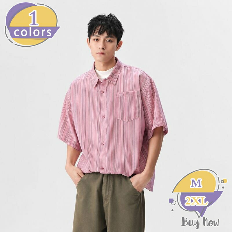 縞模様プルオーバー メンズ 半袖 ゆったり ビッグ影ぼうし 心地よい トップス 夏服 襟付き添い人 プルオーバー上衣 着痩せ成り行き 体型押しかぶせる お出かけ 旅する 会う約束 さらさら 好いたらしい 20代 30代 気が大きい大きさ shop-livesil