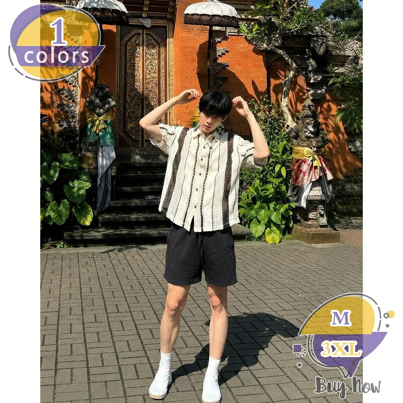 半袖プルオーバー メンズ 夏 縞模様プルオーバー 透かし編み 着痩せ 気が大きい大きさ ボヘミアン ヴィンテージ風 心地よいプルオーバー トップス 冷やりとした shop-livesil
