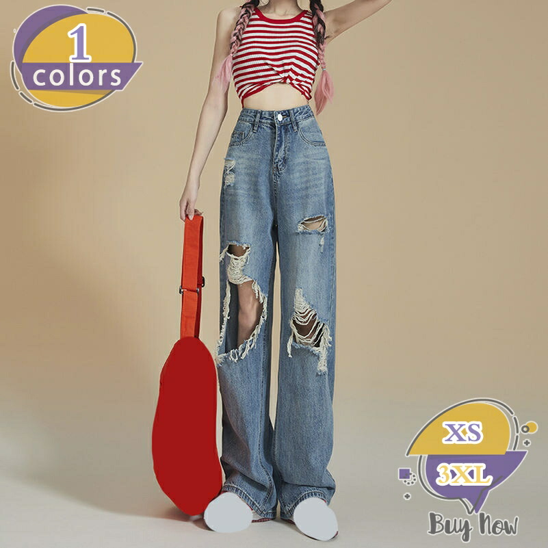 デニムパンツ レディース パンツ ゆったり 大きいサイズ おしゃれ カジュアル ボトムス ジーンズ ジーパン 夏秋 ダメージ加工 テーパードパンツ 楽ちん 体型カバー シンプル 無地 可愛い 高見え きれいめ shop-livesil