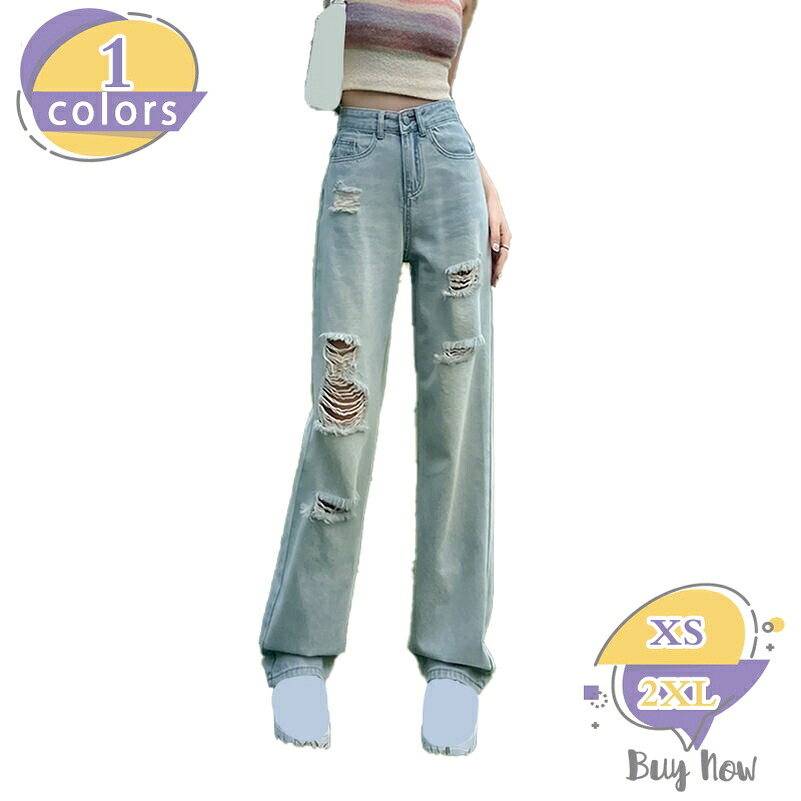 1000円OFFクーポン ワイドパンツ レディース デニムパンツ ロング丈 ジーンズパンツ ハイウエスト 体型カバー ダメージ パンツ デニム ストレート 美脚 ズボン ゆったり 着痩せ カジュアル 夏 通学通勤 お呼ばれ フェス shop-livesil｜ショップリブシル