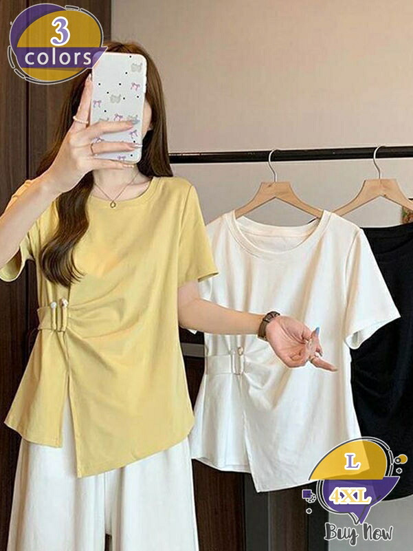 Tシャツ レディース クルーネック 薄手 無地 着痩せ 柔らかい おしゃれ 可愛い カジュアル 通勤 デート 重ね着 夏春秋 半袖 オーバーサイズ ゆったり トップス 丸首 シンプル ファッション きれいめ 快適 ストレッチ shop-livesil