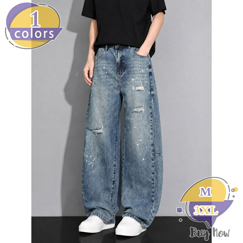 1000円OFFクーポン デニムパンツ メンズ ワイドパンツ ゆったり ダメージ ズ ヴィンテージ風 ストリート系 大きいサイズ 体型カバー ロング カジュアル 春 秋 おしゃれ shop-livesil|ショップリブシル