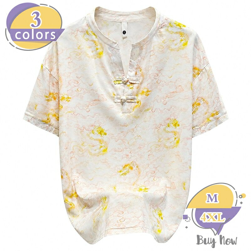 チャイナ風 tシャツ 半袖 メンズ 着痩せ見え スタンドカラー プルオーバー シャツ 龍柄 和風 和柄 エスニック カットソー トップス カジュアル 丸首 お出かけ ゆったりサイズ shop-livesil|ショップリブシル