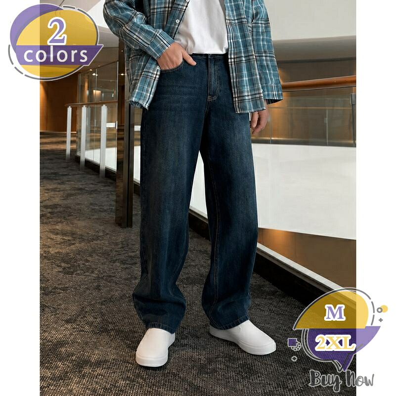 1000円OFFクーポン [ズ メンズ ストレート] ズ メンズ ストレート デニム ワイドパンツ ジーパン ゆったり 大きいサイズ ヴィンテージ風 洗い加工 脚長見え すっきり見え 10代 20代 韓国風 ストリート カジュアル shop-livesil｜ショップリブシル