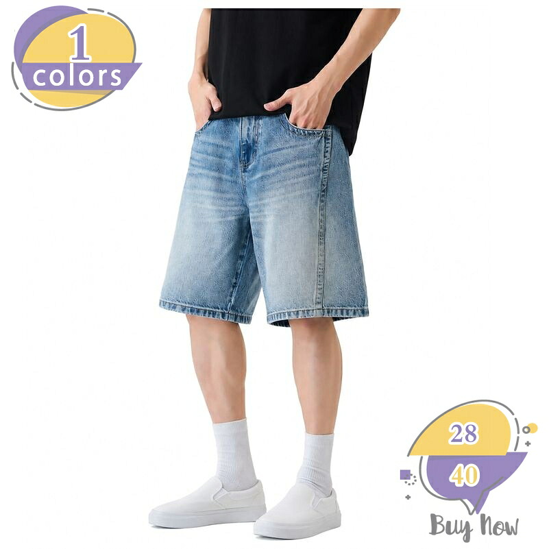 メンズ デニムハーフパンツ ワイド ゆったり 体型カバー カジュアル ストリート ショートパンツ デニム ズ ジーパン 五分丈 shop-livesil|ショップリブシル
