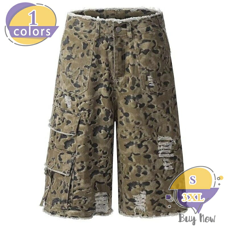 カーゴパンツ メンズ ワイド ハーフパンツ ダメージ 迷彩 ショート ミリタリー ワーク ゆったり ストリート系 アメカジ 半ズボン カジュアル 夏服 大きいサイズ shop-livesil|ショップリブシル