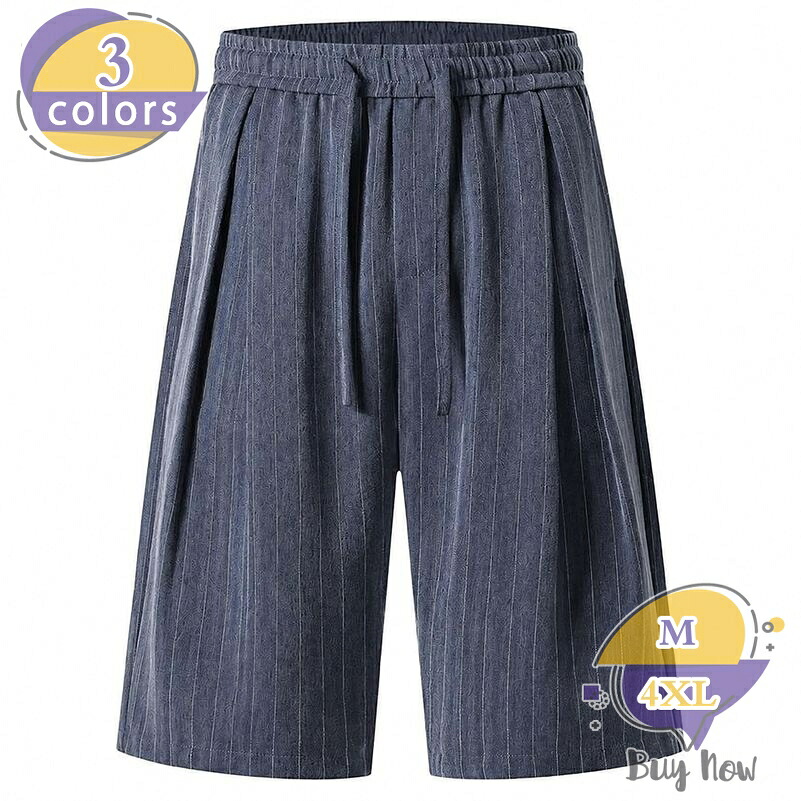 ショートパンツ メンズ ゆったり ハーフパンツ 体型カバー ストライプ ワイド クロップド 膝丈 リラックス イージー ウエストゴム 紐仕様 カジュアル 春 夏 大きいサイズ shop-livesil|ショップリブシル
