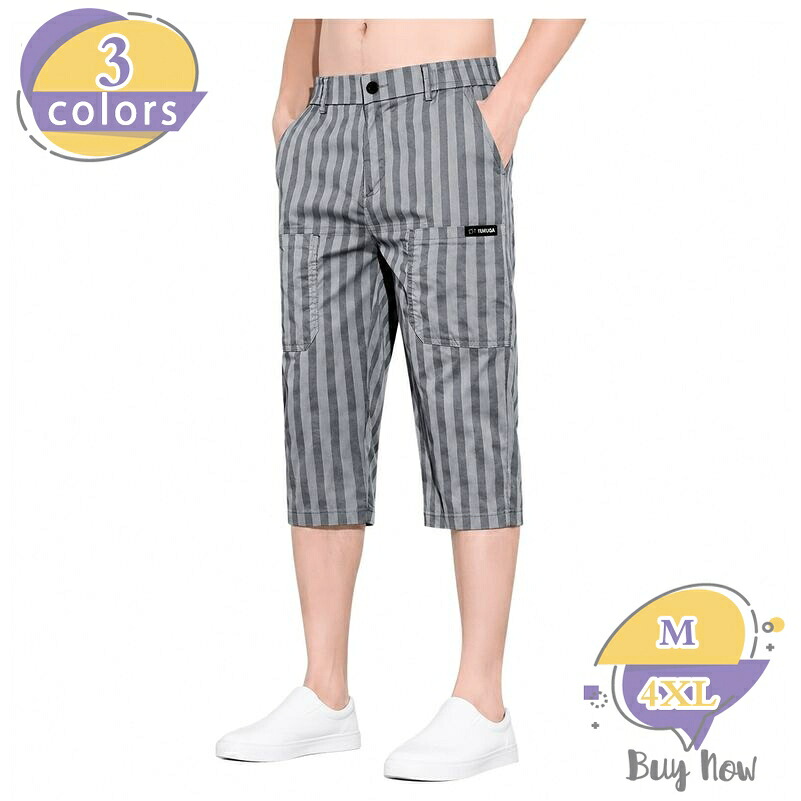 クロップドパンツ メンズ 七分丈 ストライプ ズボン ボトムス ゆったり カジュアル 夏用 おしゃれ 通勤 通学 shop-livesil｜ショップリブシル