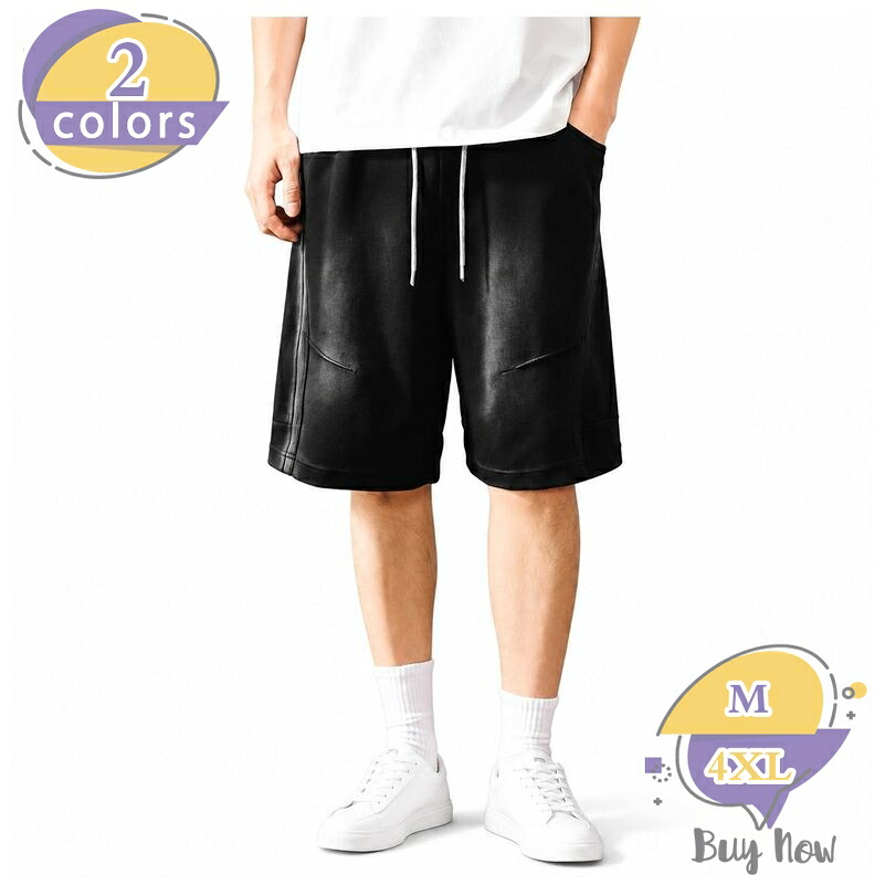 ハーフパンツ メンズ ゆったり 体型カバー ショートパンツ 夏 ワイドシルエット スウェット風 短パン 紐付き ウエストゴム 無地 カジュアル ストリート アメカジ 通気性 お出かけ デイリー 大きいサイズ shop-livesil｜ショップリブシル
