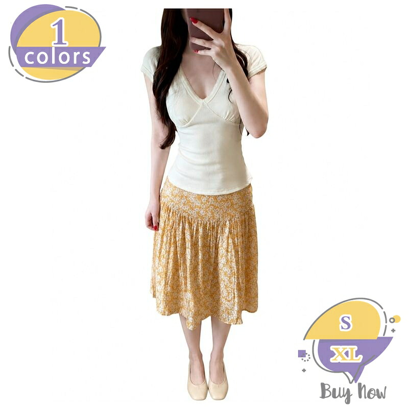 花柄スカート セットアップ レディース 上下2点セット 半袖 Vネック トップス フェミニン 大人可愛い 夏服 きれいめ カジュアル デート 通勤 shop-livesil|ショップリブシル