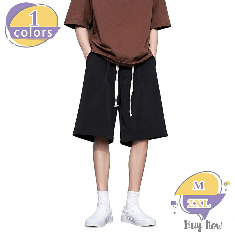ショートパンツ メンズ 体型カバー ハーフパンツ ワイド 五分丈 ルーズフィット 調整紐付き さらさら 涼感 ボトムス カジュアル ストリート 韓国風 通気性 デイリー お出かけ 普段着 夏 shop-livesil｜ショップリブシル