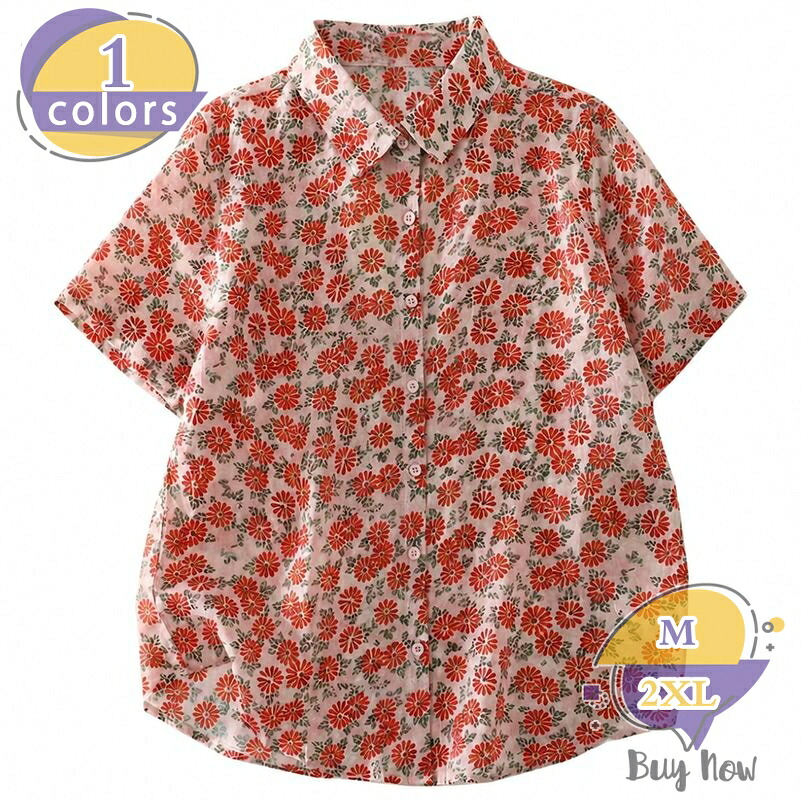 半袖シャツ レディース 花柄 ブラウス ゆったりサイズ 前開き トップス 夏服 体型カバー 着痩せ 涼感 薄手 カジュアル 大人可愛い ナチュラル 旅行 休日 通勤 シンプル shop-livesil|ショップリブシル