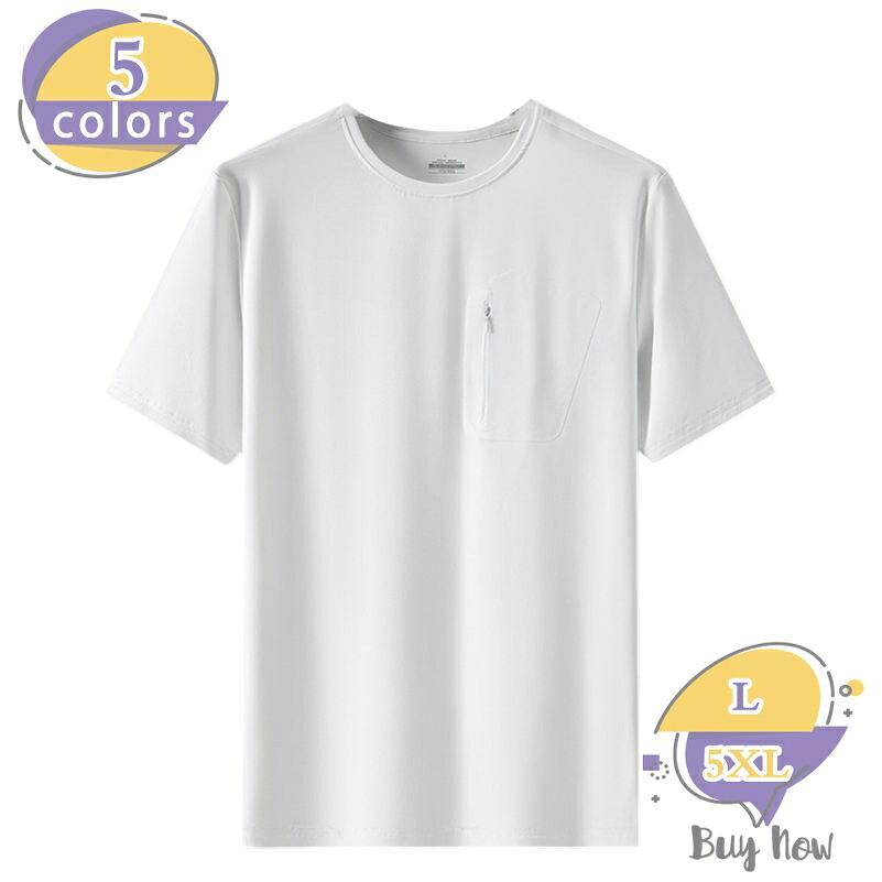 半袖 tシャツ メンズ 着痩せ ゆったり 無地 クルーネック ジップポケット トップス カジュアルシャツ ティーシャツ スポーツ レジャー 普段着 部屋着 通気性 大きいサイズ shop-livesil｜ショップリブシル