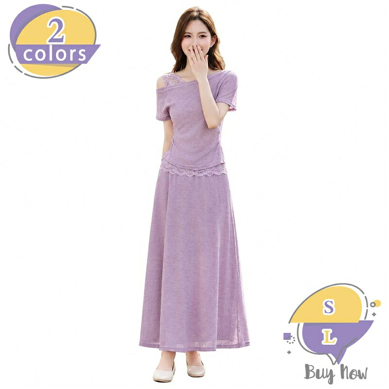 セットアップ レディース 半袖 夏服 体型カバー 2点セット tシャツ ロングスカート レース ドッキング きれいめ カジュアル ゆったり 大きいサイズ 上品 お出かけ 通勤 普段着 旅行 shop-livesil|ショップリブシル
