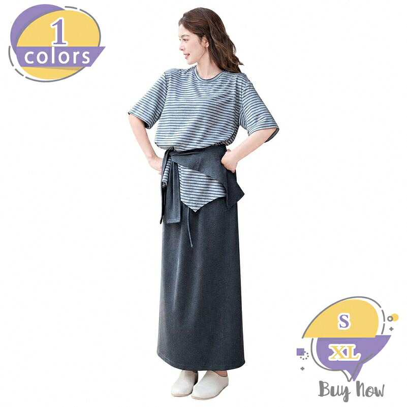 セットアップ レディース 体型カバー 着痩せ 半袖 ボーダー柄 Tシャツ ロングスカート マキシ丈 3点セット ショール付き カジュアル 部屋着 通学 お出かけ ゆったり 大きいサイズ shop-livesil｜ショップリブシル