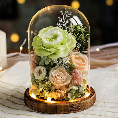 プリザード フラワー 枯れない花 お花 誕生日 花 ギフト 薔薇 ドライフラワー フラワー ギフトガラスドーム LEDライト 手作りのお花 誕生日女友達 母の日感謝お年寄りへの敬意記念日プレゼント