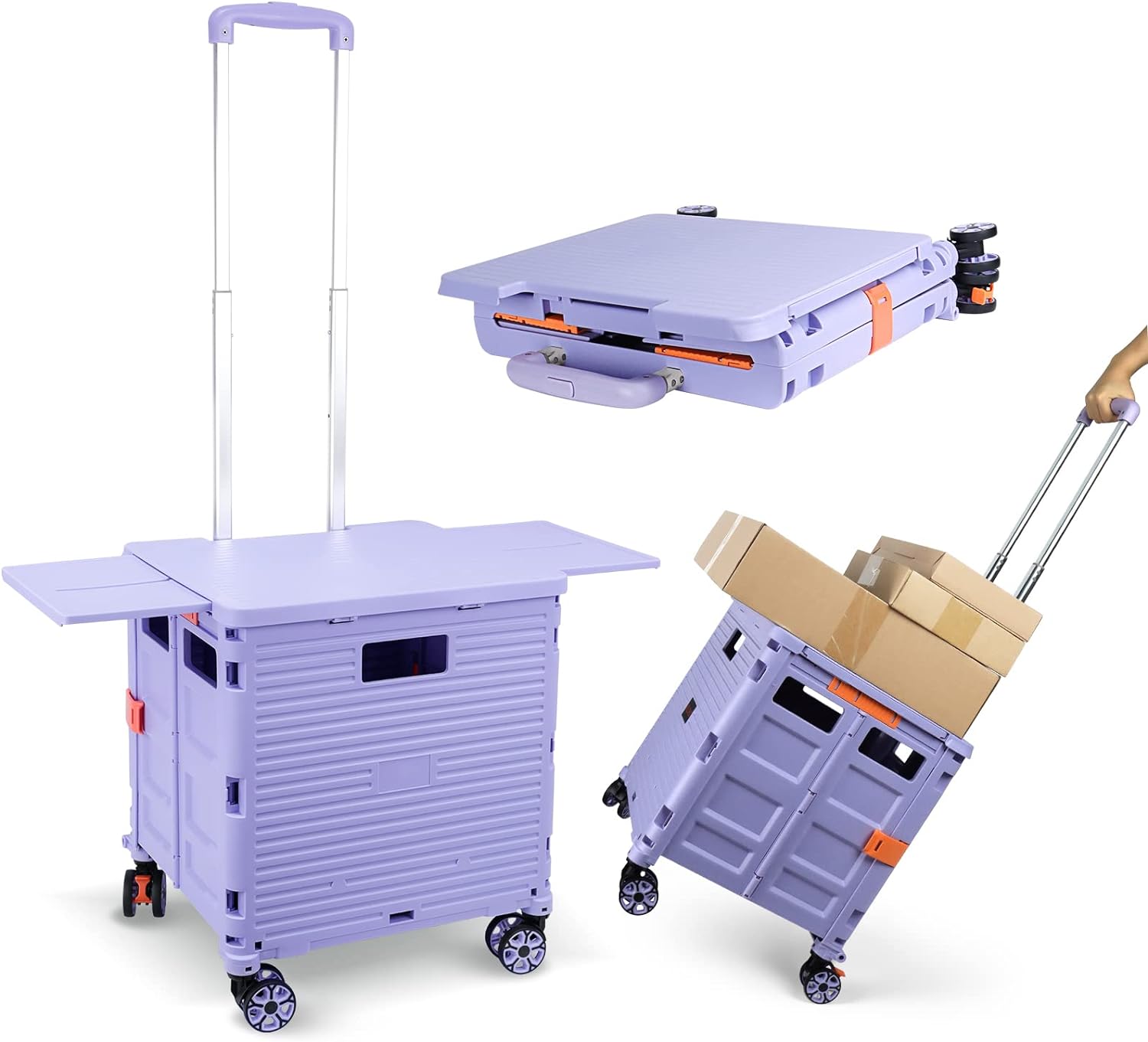 キャリーカート 折りたたみ 大容量50L ショッピングカート 4輪自在 耐荷重50KG キャスター ストッパー付き コンパクト ふた付き 買い物カート ブラック 台車 アウトドア 折り畳み式 釣り 運動会 ショッピング用 超コンパクト 防災用品 キャンプ用 旅行用品 軽量 運搬 静音｜ジョシュミル