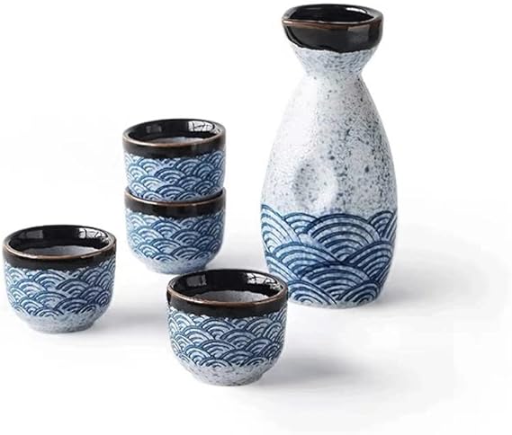 清酒カップ 酒ポット陶器 和風海波酒製作ワインカップ 手編集 セラミックス 手作り 酒鉢4セット