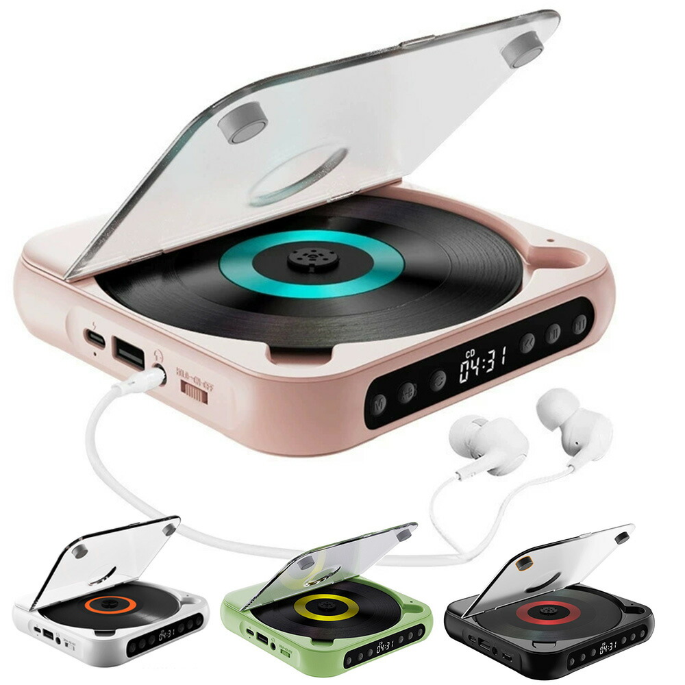 ポータブルCDプレーヤー Bluetooth5.3 1200mAh充電池 多機能 CD/USB/Bluetooth/AUXなどに対応 A-Bリピート再生 CDウォークマン コンパクト 音楽再生 卓上 壁掛け 音楽プレーヤー ワイヤレスイヤホン&スマホ対応 ステレオスピーカー 小型車&旅行用