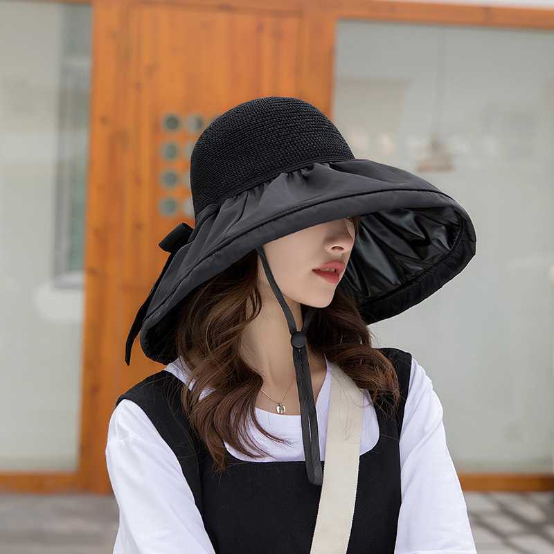 開店記念セール！】 帽子 レディース UVカット ハット つば広 通気性 薄手 紫外線対策 ブラック
