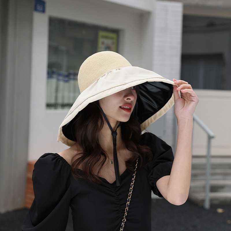 リバーシブルハット 黒 新品  帽子 紫外線対策 UVカット  バケハ 女優帽