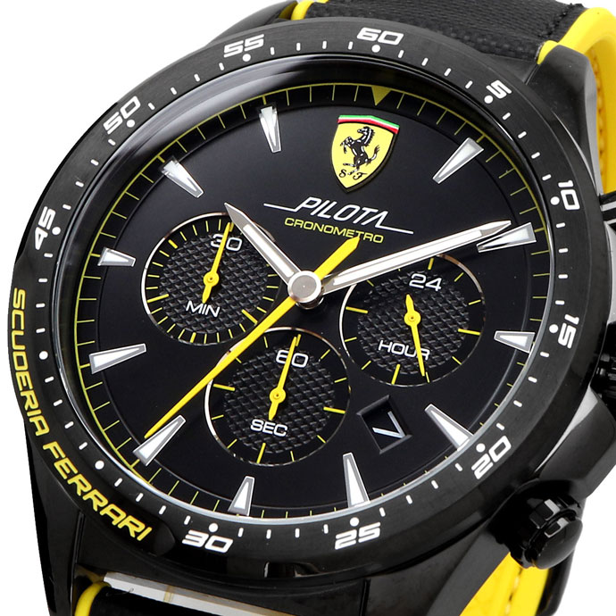 バウチャー離散インサイド 貨物輸送無料 新品目 手の内時辰儀 Scuderia Ferrari スクーデリア フェラーリ ピロータ クロノサブウェー Pilota Chronometro メンズ 腕時計 真っ黒 黄色 並行インポート品 あしたイージー一致 Sale 特売 入学喜び事 就職祝い 引出物