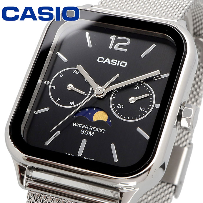 CASIO 腕時計 カシオ スタンダード ムーンフェイズ Moon phase アナログ メンズ 腕時計 MTP-M305M-1AVE メタルメッシュバンド ブラック 海外モデル [並行輸入品]