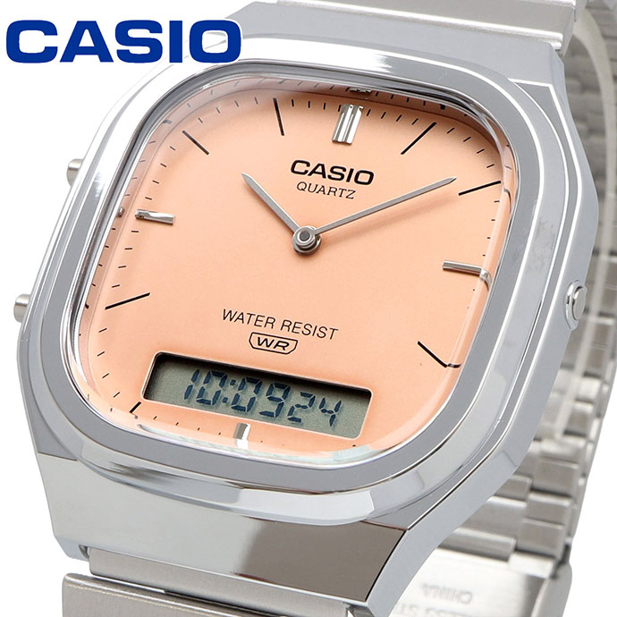 CASIO アナデジ ANA-DIGI 石英 ウォッチ Edgy Collection AQ-240E-4A ユニ一発やる デュアル一時停止 ペールオレンジ 外国で青写真 [並行輸入品]