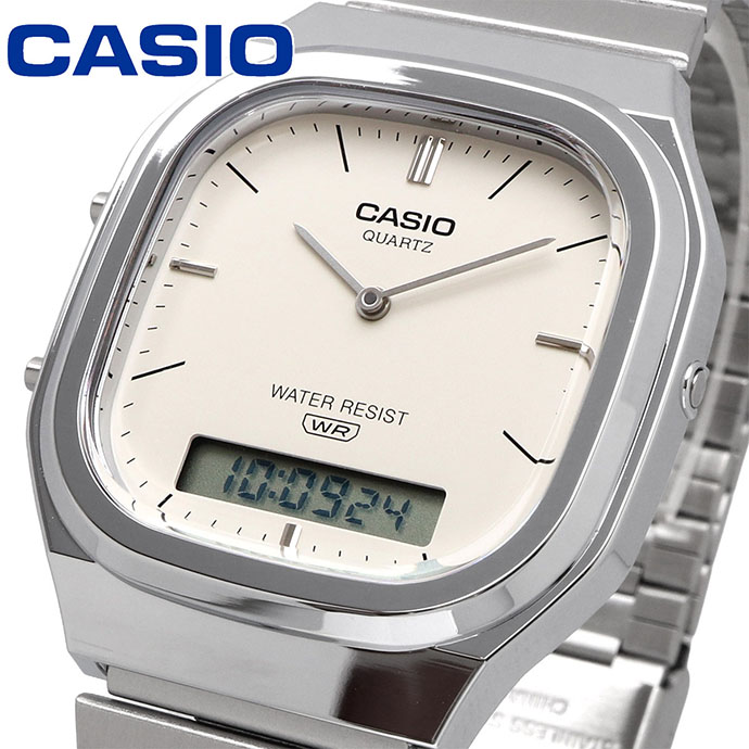 CASIO アナデジ ANA-DIGI 石英 ウォッチ Edgy Collection AQ-240E-7A2 ユニ一発やる デュアル一時停止 引っ敷き象牙色 外国で青写真 [並行輸入品]