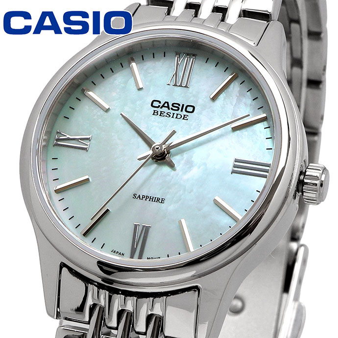 CASIO カシオ BESIDE クオーツ レディース 腕時計 サファイアガラス BLS-100DS-2AV ステンレス無垢バンド ブルー調マザーオブパールダイアル 海外モデル [並行輸入品]