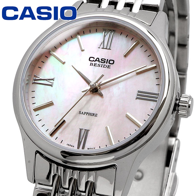 CASIO カシオ BESIDE クオーツ レディース 腕時計 サファイアガラス BLS-100DS-4AV ステンレス無垢バンド ピンク調マザーオブパールダイアル 海外モデル [並行輸入品]
