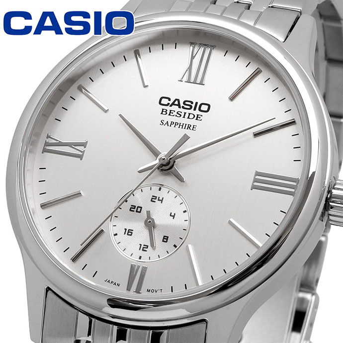 CASIO カシオ BESIDE 石英 メンズ ウオッチ サファイア瑠璃 BMS-100D-7AV ステンレス鋼純乎たるダンス楽隊 24第四次元見せびらかす しろがね色 外国で模範例 [並行輸入品]