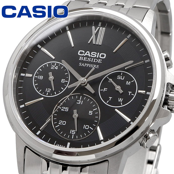 CASIO カシオ BESIDE クオーツ メンズ 腕時計 サファイアガラス BMS-300D-1AV ステンレス無垢バンド 多軸 24時間表示 ブラック 海外モデル [並行輸入品]｜SHOP NORTH STAR 店