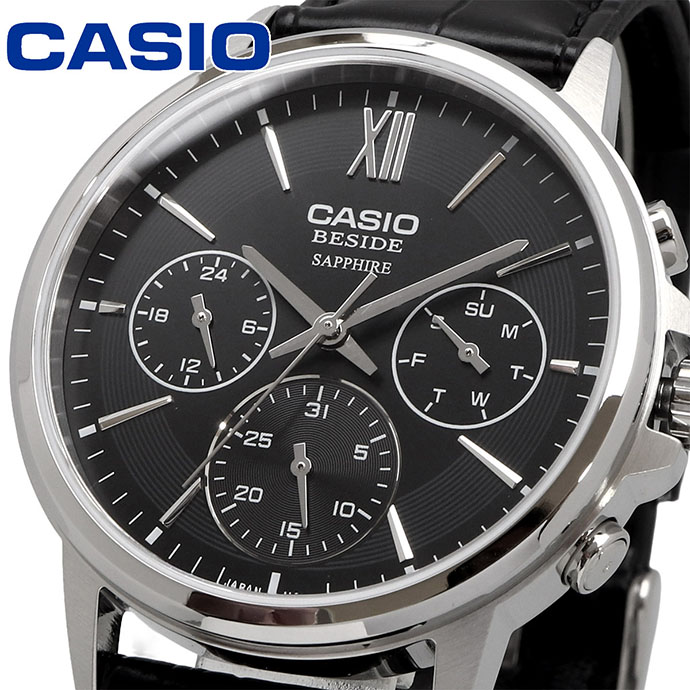 CASIO カシオ BESIDE 石英 メンズ ウオッチ サファイア瑠璃 BMS-300L-1AV ブラックレザーバンド 多軸 24第四次元見せびらかす 黒いこと 外国で模範例 [並行輸入品]