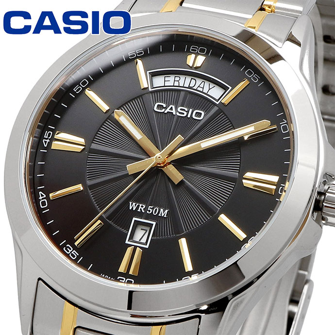 CASIO 腕時計 カシオ 時計 ウォッチ CASIO カシオ アナログ クオーツ メタルバンド シルバー×ゴールド ブラック メンズ 海外モデル MTP-1381G-1AV [並行輸入品]