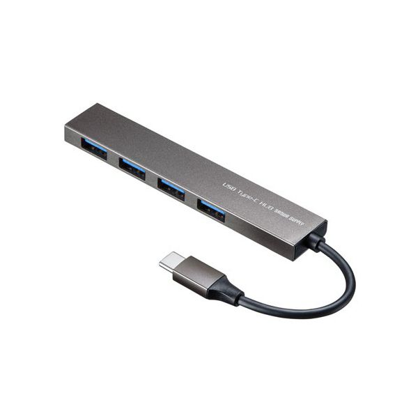 （まとめ） サンワサプライ USB Type-C 4ポートスリムハブ シルバー USB-3TCH25SN 1個 【×2セット】