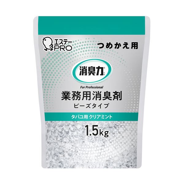 （まとめ） エステー 消臭力業務用消臭剤 ビーズタイプ タバコ用 クリアミント 大容量 つめかえ用 1.5kg 1個 【×5セット】