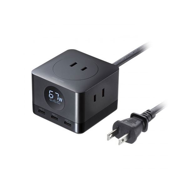 サンワサプライ USB手っとり早い申し受ける役立つこと付き添い人水道栓GaN PD67W TAP-B111C3BK