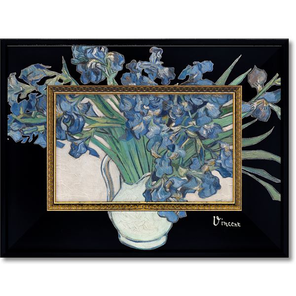 ★秀作★ 手書き油絵 ゴッホ アイリスのある花瓶 額付 絵画 インテリア 油彩画 ☆秀作☆ 手書き油絵 ゴッホ アイリスのある花瓶 額付 絵画